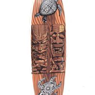 Planche De Surf Décorative En Bois - 100 Cm - Motif Tiki Hawaïen - Kona, Honolulu, Île De Pâques