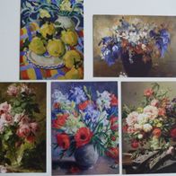 5 AK Kunstkarten Stillleben Blumen Rosen Birnen Paul Gauguin Frans Mortelmans