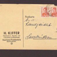 CD10 Saarland 1948 Firmen-Postkarte H. KIFFER, Saarlouis-Fraulautern