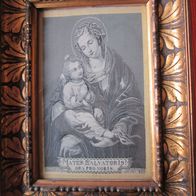 Antikes Webbild Seide ? Madonna mit Kind von 1894 hinter Glas *
