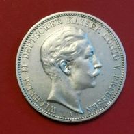3 Mark Silbermünze 1909 A, Wilhelm II Deutscher Kaiser König von Preussen