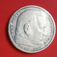 5 RM Paul v. Hindenburg, 1937 A in 900er Silber