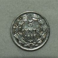 Silber/ Silver Nicaragua Independence of the Republic 1821, 1887 H, 5 Centavos VZ/ XF