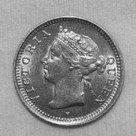 Silber/ Silver Britisch Hongkong/ British Hong Kong Victoria, 1900 H, 5 Cents AU 58