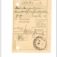 Posteinlieferungsschein von 1922, mit Einkreis-Stempel Hankensbüttel
