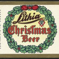 Beer label "Christmas Beer" West Bend Lithia Co. † 1972 West Bend Wisconsin USA
