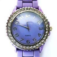 NEU trendige Damen Armbanduhr "LK" Silikon Armband lila Strass Steine Sport Uhr