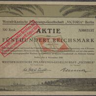 Westafrikanische Pflanzungs-Gesellschaft "Victoria" Berlin 1926 500 RM