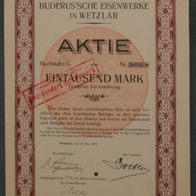 Buderus´sche Eisenwerke, Wetzlar 1922 1000 Mark