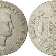 Italien Königreich Silber 5 Lire 1808 M " Napoleon I." (1805-1814)