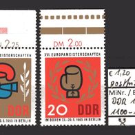 DDR 1965 Europameisterschaften im Boxen, Berlin MiNr. 1100 - 1101postfrisch Oberrand