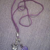 lila Kette mit 2 austauschbaren Anhänger - Halskette Herz Engel Engelchen silber