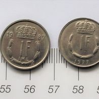 Münzen aus Luxemburg, 4 verschiedene 1-Frang-Stücke