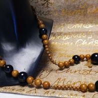 Hals Schmuck - Klassische Perlen Hals Kette lang - oliv schwarz Länge ca 40 cm