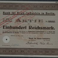 Bank für Brau-Industrie in Berlin 1933 100 RM Stempel