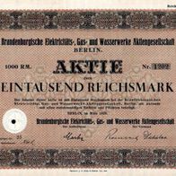 Brandenburgische Elektricitäts-, Gas- und Wasserwerke Aktiengesellschaft 1929 1000 RM