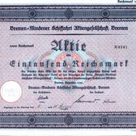 Bremen-Mindener Schiffahrt Aktiengesellschaft 1939 1000 RM