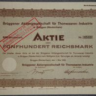Brüggener Aktiengesellschaft für Thonwaaren-Industrie in Brüggen 1929 500 RM