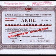 D. Götte & Zimmermann Aktiengesellschaft in Halberstadt 1923 5000 Mark