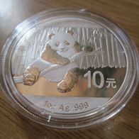 China Panda 2014, 1 oz 999 Silber, 10 Yuan, Originalkapsel.
