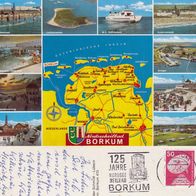 AK Borkum Mehrbildkarte mit Landkarte in Farbe von 1980