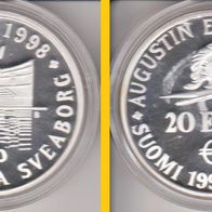 1998 Finnland Suomenlinna 20 Euro Silber Polierte Platte