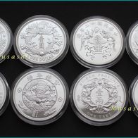 China 8 x 1 Oz Dragon Dollar Restrike Serie "China´s Most Valuable Vintage Coins" PU