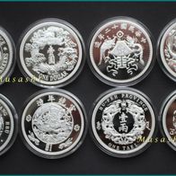 China 8 x 1 Oz Dragon Dollar Restrike Serie "China´s Most Valuable Vintage Coins" PU