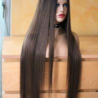 Perücke non Lace wig wie Echthaar silktop glatt braun sehr lang dunkelbraun