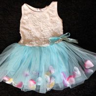 Baby Kinder Kleid Sommerkleid Mädchen Girls 92 weiss türkis Blumen Perlen neu