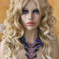 Perücke Lace wig front Echthaar Imitat silktop ombre blond hellblond lang locken curl