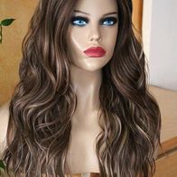 Perücke Lace wig front wie Echthaar silktop gewellt blond braun Strähnchen Mix brünet