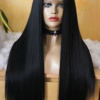 Perücke Lace Front wig wie Echthaar glatt schwarz dunkelbraun lang Spitze neu