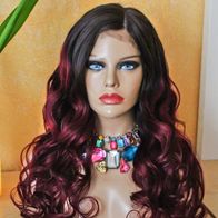 Perücke Lace wig front ombre gewellt schwarz rot weinrot wavy ang remy Echthaar 100%