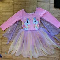 Kleid Mädchen Kind Prinzessin rosa pink lila Einhorn Umhang Kostüm Tüll 110