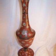 Massive, handziselierte, handbemalte und patinierte HLS - India Messing-Vase
