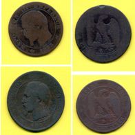 Münzen Frankreich 1855 Napoleon III Cinq 5 Centimes Dix 10 Centimes