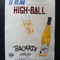 Bacardi altes Reklameschild um 1950, Poster Rum High Ball, Santiago de Cuba, Kuba