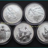 5 x 1 Oz Unze Südkorea ZI: SIN Serie Sammlung, 2017 - 2021, 5 x 1 Clay, KOMSCO st