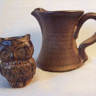 Kleine Keramik Vase - " Eule " und Keramik Kännchen, Germany 70er * **