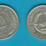 Jugoslawien 2 Dinara 1980 Topstück