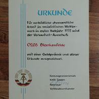 Urkunde: Verkaufsstellenausschuß 0203 Blankenfelde - DDR - 1972 - Zossen (A4-21)