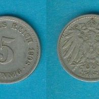 Kaiserreich 5 Pfennig 1908 F