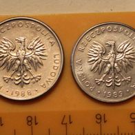 4 alte Münzen Polen, unterschiedliche 10 und 20 Zlotych
