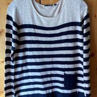 beiger Pullover mit dunkelblauen Streifen Gr. M (3358)