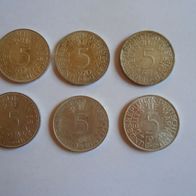 5 DM Kursmünzen ( 6 Stück)