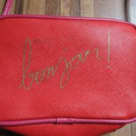 Zara - Basic " Schultertasche rot mit Schriftzug " bonjour " Handtasche Tasche