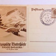 Postkarte Olympische Winterspiele Garmisch-Patenkirchen 6.-16. Feb. 1936 gest.