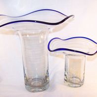 2 Murano Glas Vasen, mundgeblasen und mit Abriss