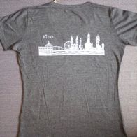 besticktes T-Shirt mit Stickerei Skyline - grau weiß Gr. M - NEU